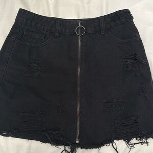 Black Ripped Denim Skirt